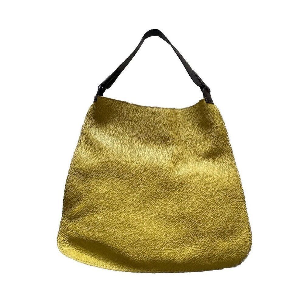 Argentine Leather Handbag Purse Mustard Yellow Pebbled Leather Shoulder